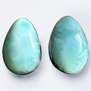 TURQUOISE TEARDROP STERLING SILVER STUD EARRINGS–WOMEN’S AQUA GEMSTON CHIC STYLE